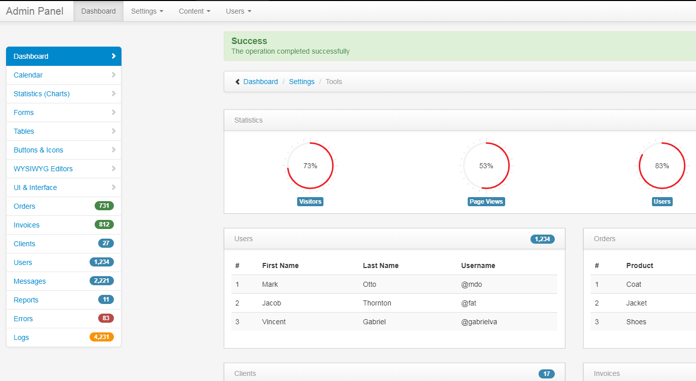 admin panel bootstrap后台管理模板