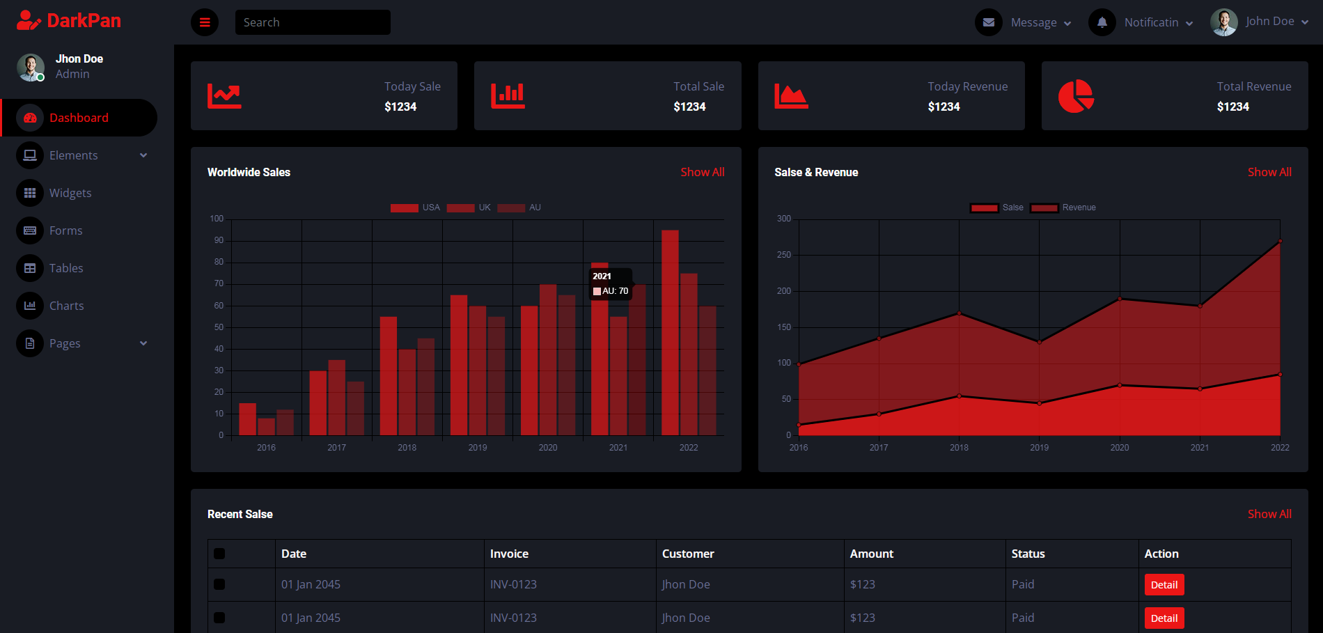 bootstrap5暗色调后台管理模板-DarkPan