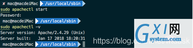 图 Terminal输入命令打开apache服务及查看版本号