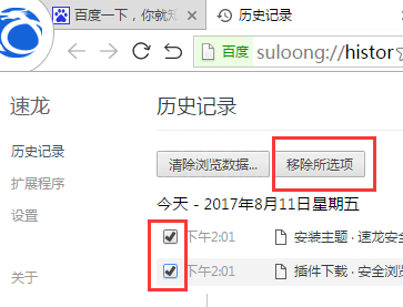 速龙安全浏览器清空历史记录的操作流程截图