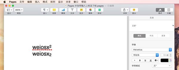 Pages输入上标下标的详细操作截图