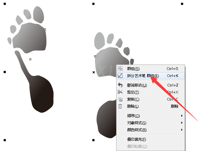 cdr制作脚印图案的简单操作截图