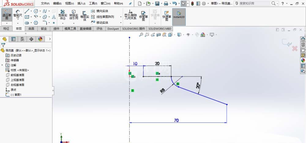 SolidWorks创建导流盖零件模型的详细操作截图