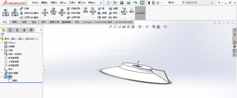 SolidWorks创建导流盖零件模型的详细操作截图