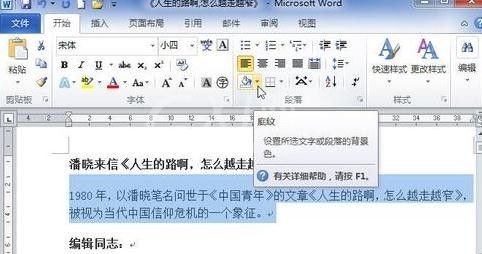 word2010设置底纹的操作流程截图