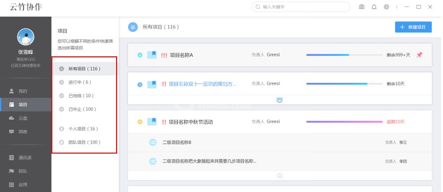 云竹协作管理我的项目的操作内容讲解截图