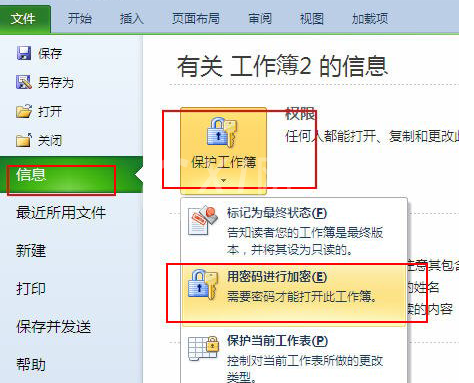 excel2010中为文档加密的具体操作步骤截图