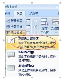 Excel2007冻结窗口的具体操作截图