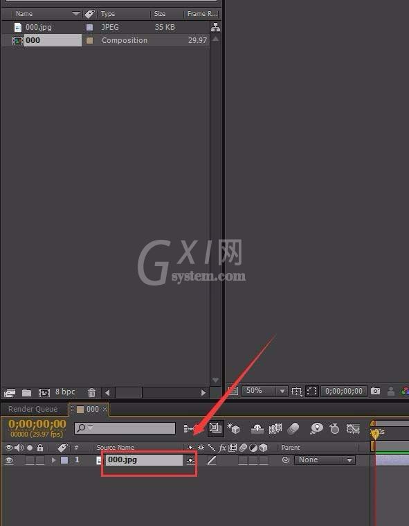 Adobe After Effects合成窗口导入一张图片的操作教程截图