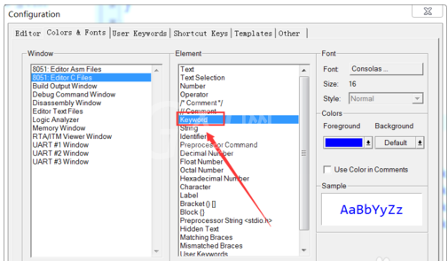 Keil uVision4放大字体和关键字标注颜色的操作过程截图