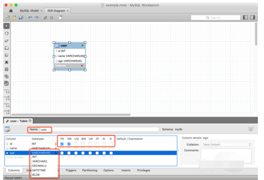 MySQL WorkBench设计数据库的操作过程截图