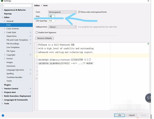 pycharm调整字体大小的详细操作截图