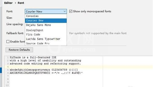 pycharm设置fonts的操作教程截图
