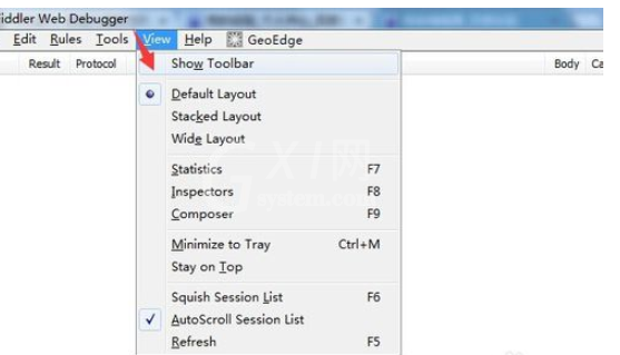Fiddler显示菜单工具栏的操作教程截图