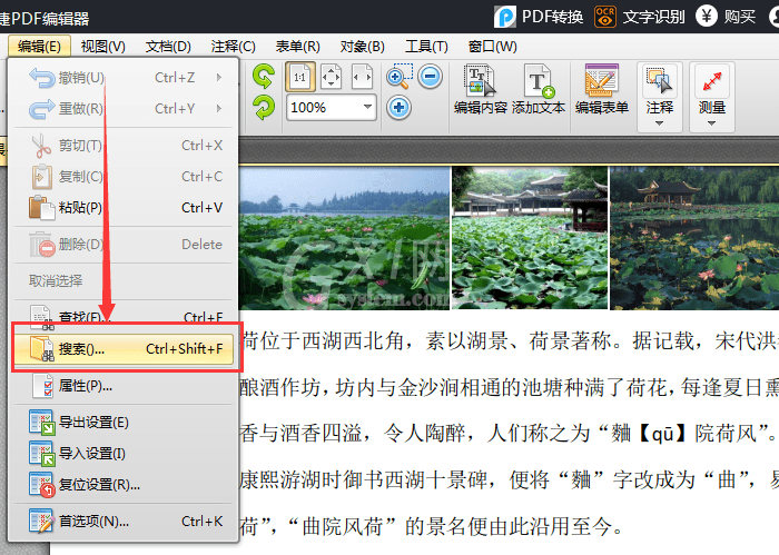 迅捷pdf编辑器在PDF文件中搜关键词的操作方法截图