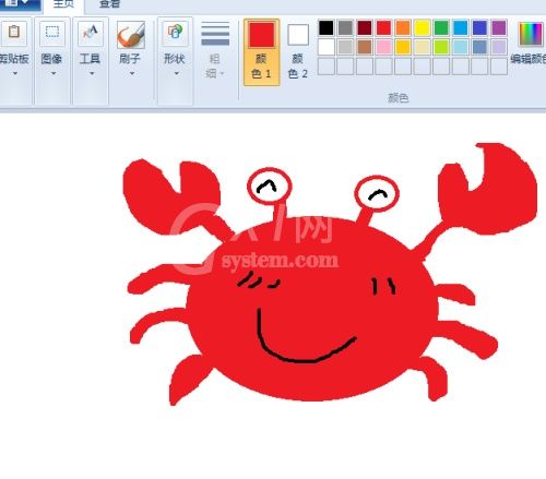 画图工具绘制红色螃蟹的操作方法截图