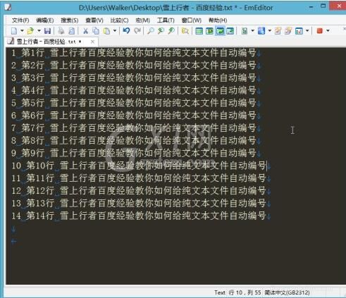 EmEditor将文件每行前端添加自动编号的方法步骤截图