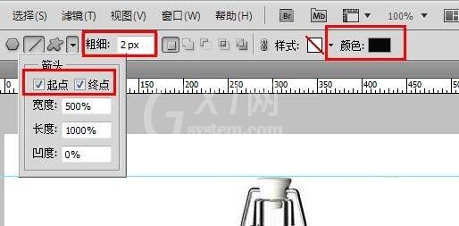 Adobe Photoshop图片中玻璃瓶标注尺寸的操方作法截图