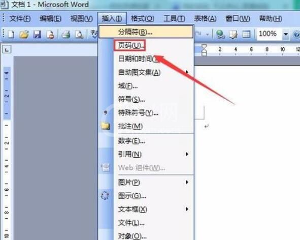 Microsoft Office 2003中插入页码的操作步骤截图