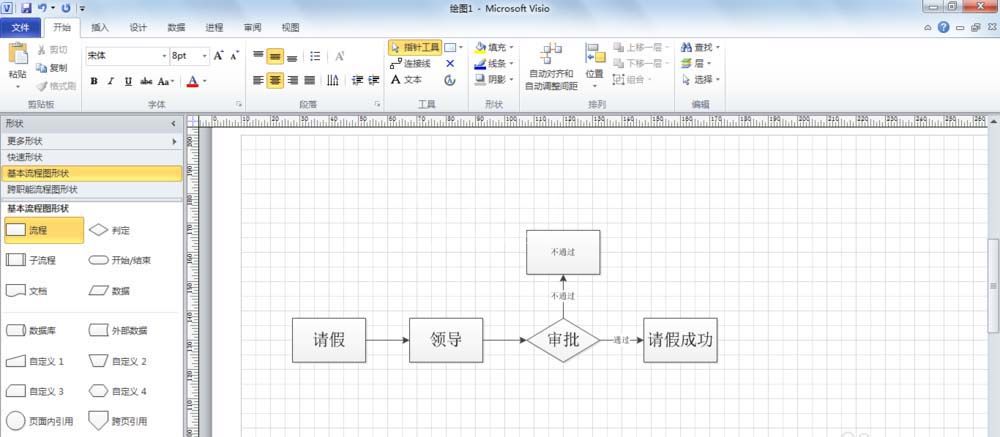 Microsoft Office Visio绘制请假流程图的使用方法截图