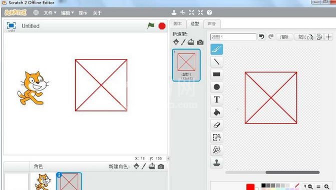 Scratch中绘制正方形及对角线的操作方法截图