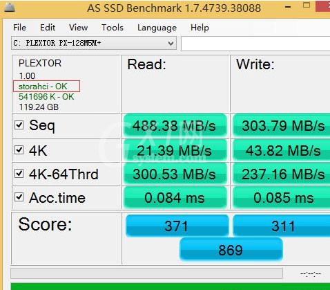 AS SSD Benchmark查看硬盘状态的详细操作步骤截图