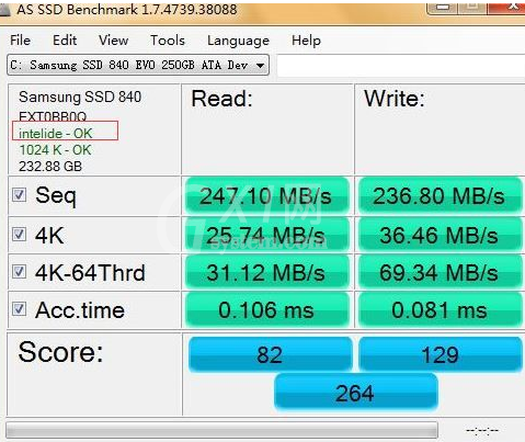 AS SSD Benchmark查看硬盘状态的详细操作步骤截图