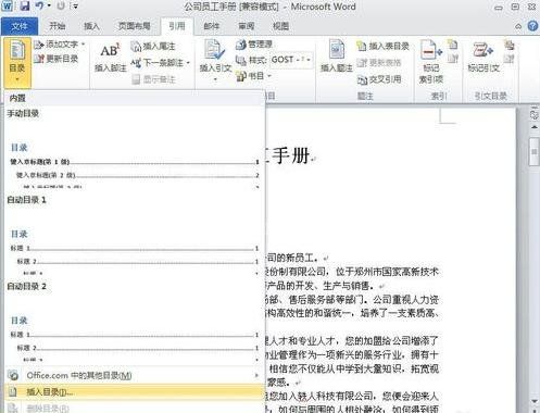 Word 2010中编辑目录的详细方法截图