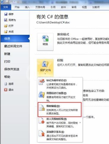 word2010文档进行锁定的操作方法截图