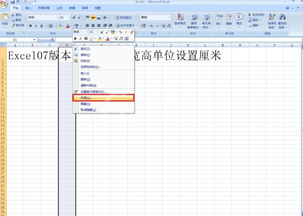 excel2007将列宽单位改为厘米的操作过程截图