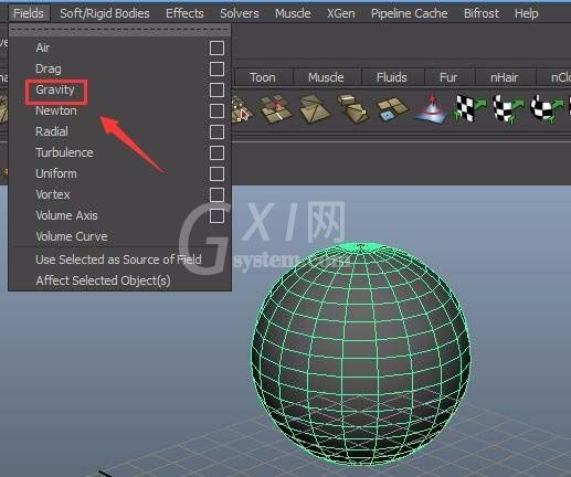 maya给球体增添重力场动画效果的操作方法截图