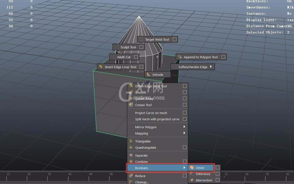 maya中布尔工具使用操作教程截图