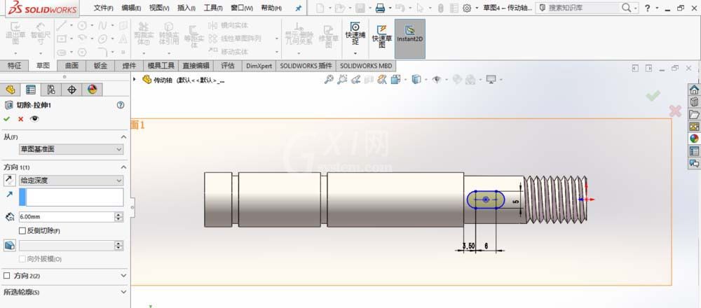 SolidWorks绘制传动轴的操作方法截图