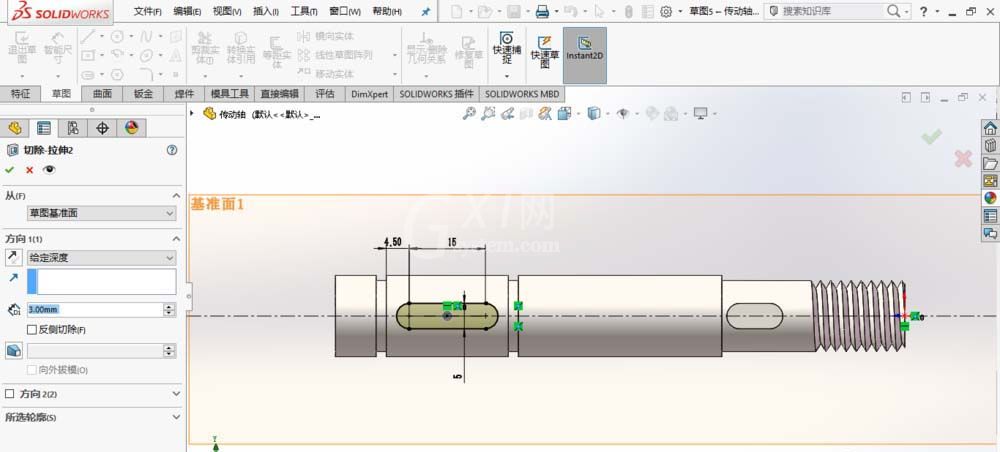 SolidWorks绘制传动轴的操作方法截图