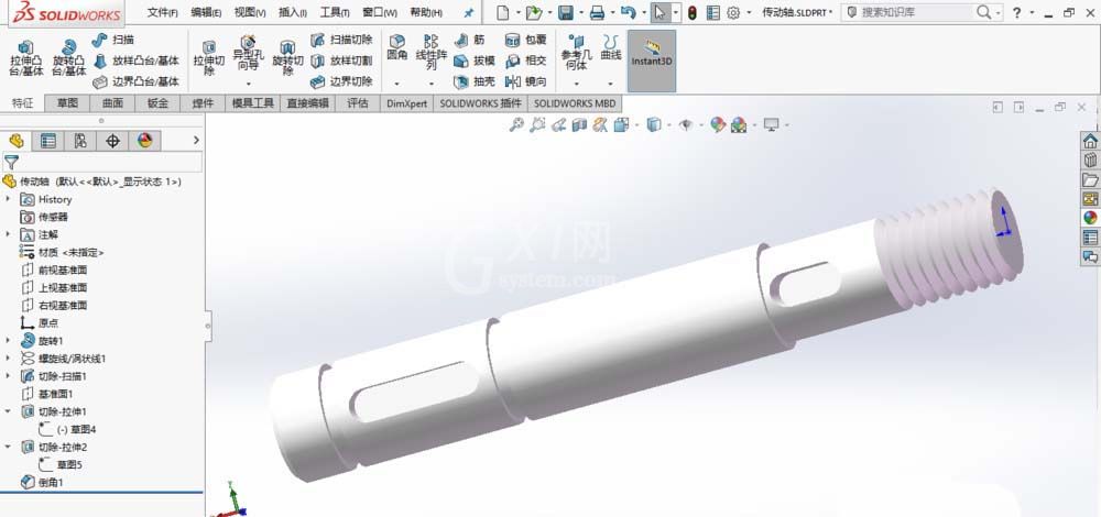 SolidWorks绘制传动轴的操作方法截图