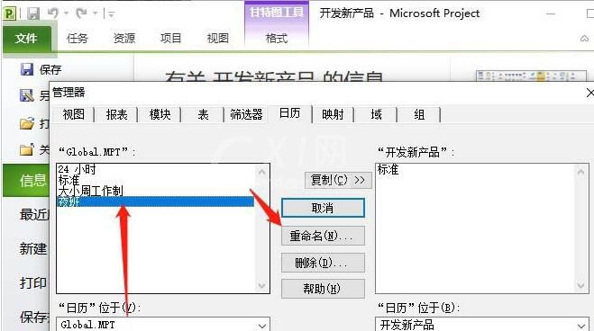 Project日历模板重命名的方法方法截图