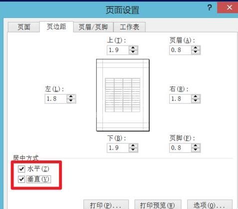 Excel表格中居中打印的操作方法截图