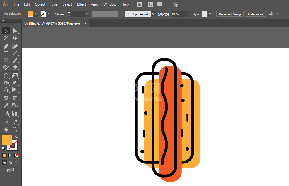 ai绘制火腿肠面包图标的操作方法截图
