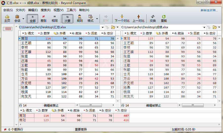 Beyond Compare表格比较默认主关键字的详细操作步骤截图