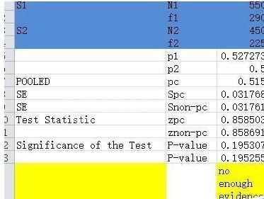 Excel进行两个总体比例的假设检验的方法步骤截图