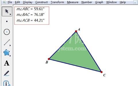 使用几何画板度量内角的度数的操作内容截图