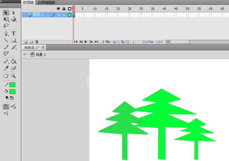 Flash快速绘制一排松树的教程截图