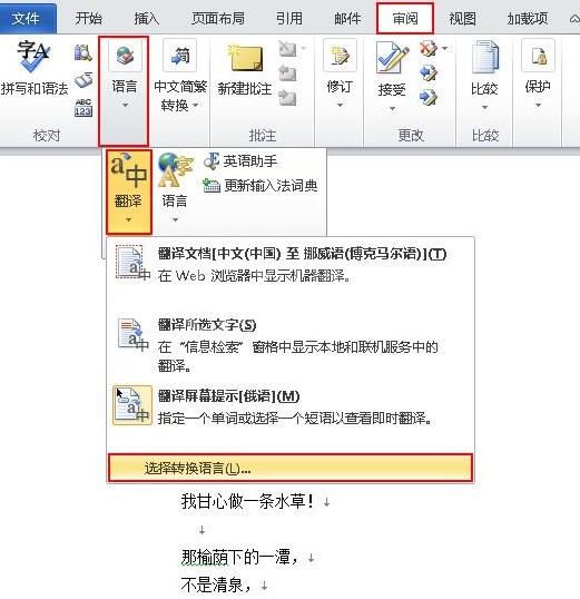 word2010使用翻译字典的操作方法截图