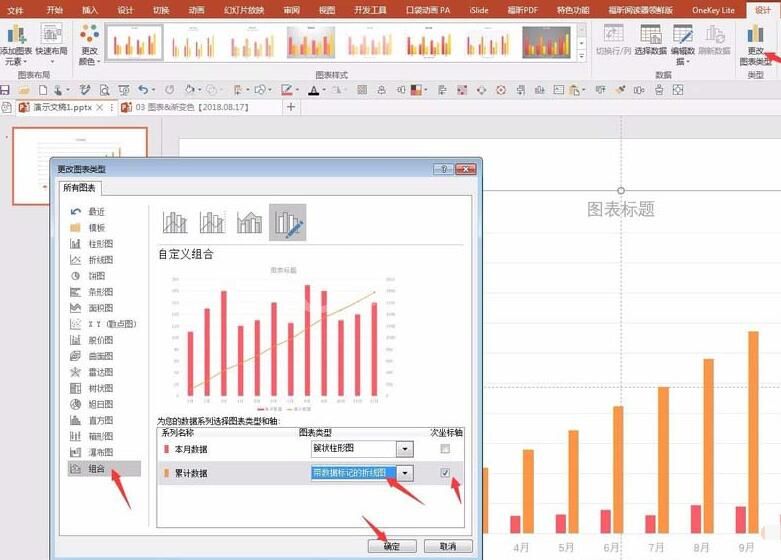 PPT制作折线和柱形混合图表的步骤截图