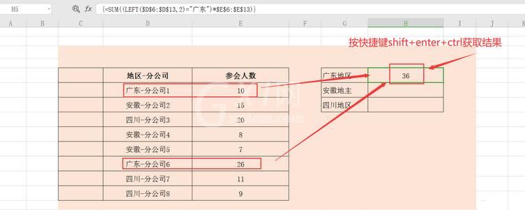 Excel表格怎样统计各个地区分公司参会人数 Excel表格数据统计各个地区分公司的参会人数的方法截图