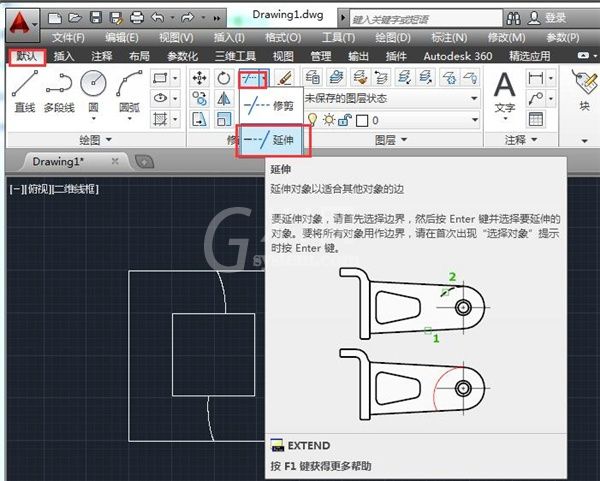 AutoCAD2014如何延伸图形?AutoCAD中延伸图形的操作步骤截图