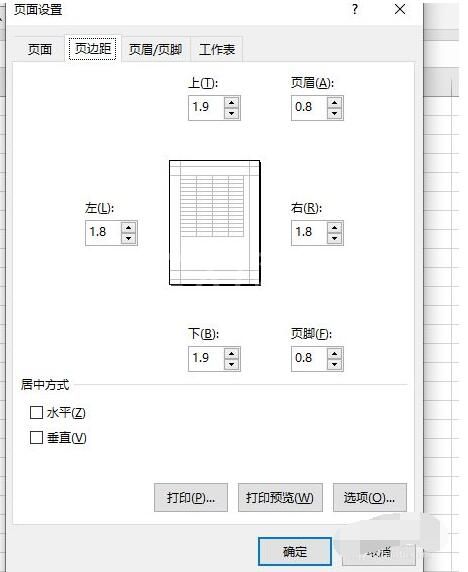 Excel2019如何设置页边距?Excel2019页边距设置教程截图