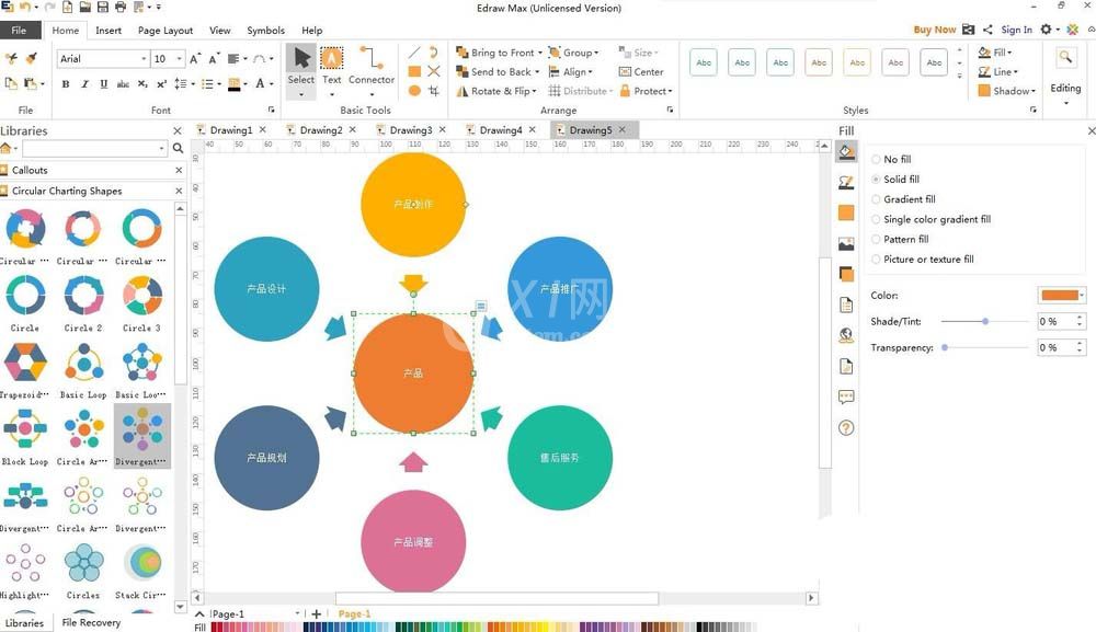 edraw max软件中如何绘制圆形图?edraw max软件中绘制圆形图的技巧截图