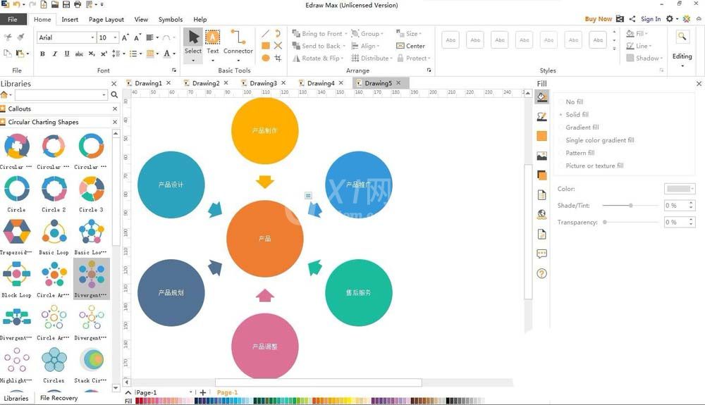 edraw max软件中如何绘制圆形图?edraw max软件中绘制圆形图的技巧截图