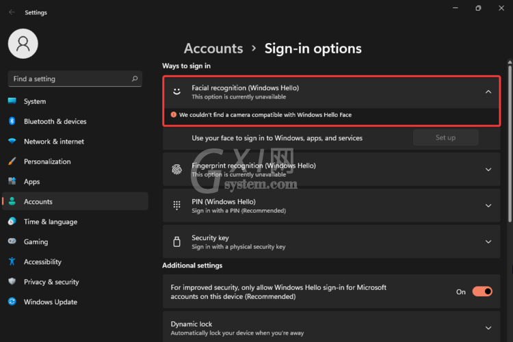 Win11中的Windows Hello Face选项为什么不可用?Win11中的Windows Hello Face选项不可用的原因